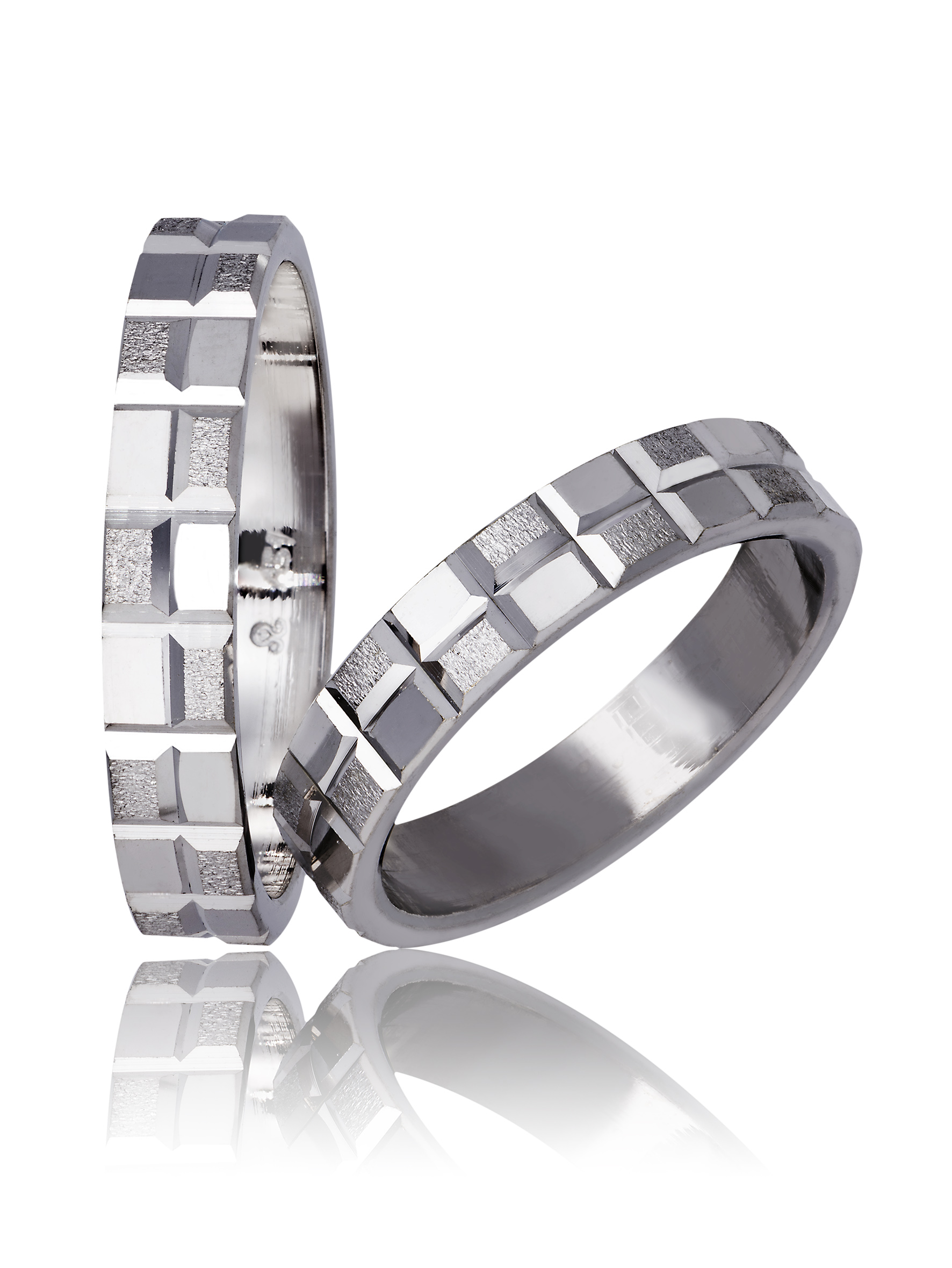 Βέρες γάμου με σχέδια λουστρέ και σαγρέ απο λευκόχρυσο 4.3mm.